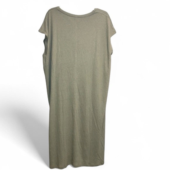 Linen Dress Shortsleeved Side Slits - Olive Green - XXL (16-18) - Picture 4 of 6
